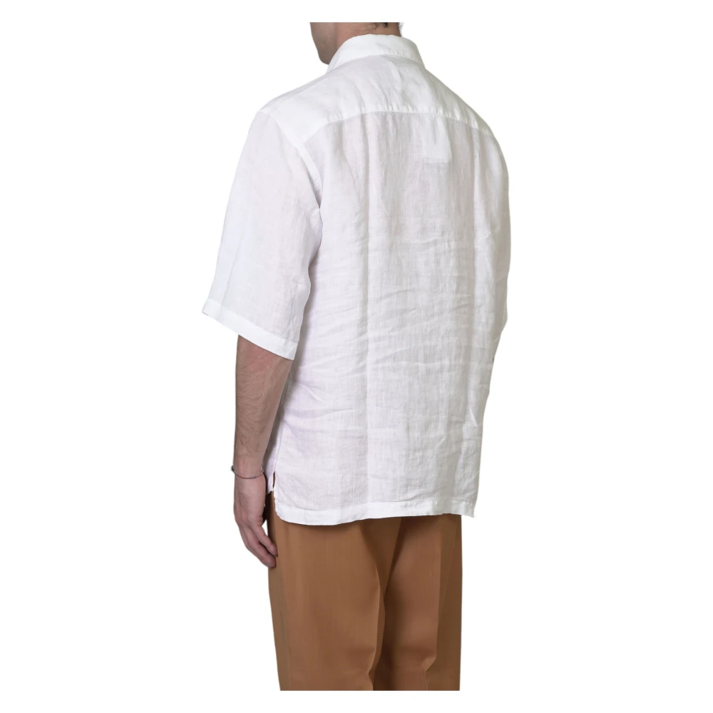 Costumein Linnen korte mouwen overhemd in wit White Heren