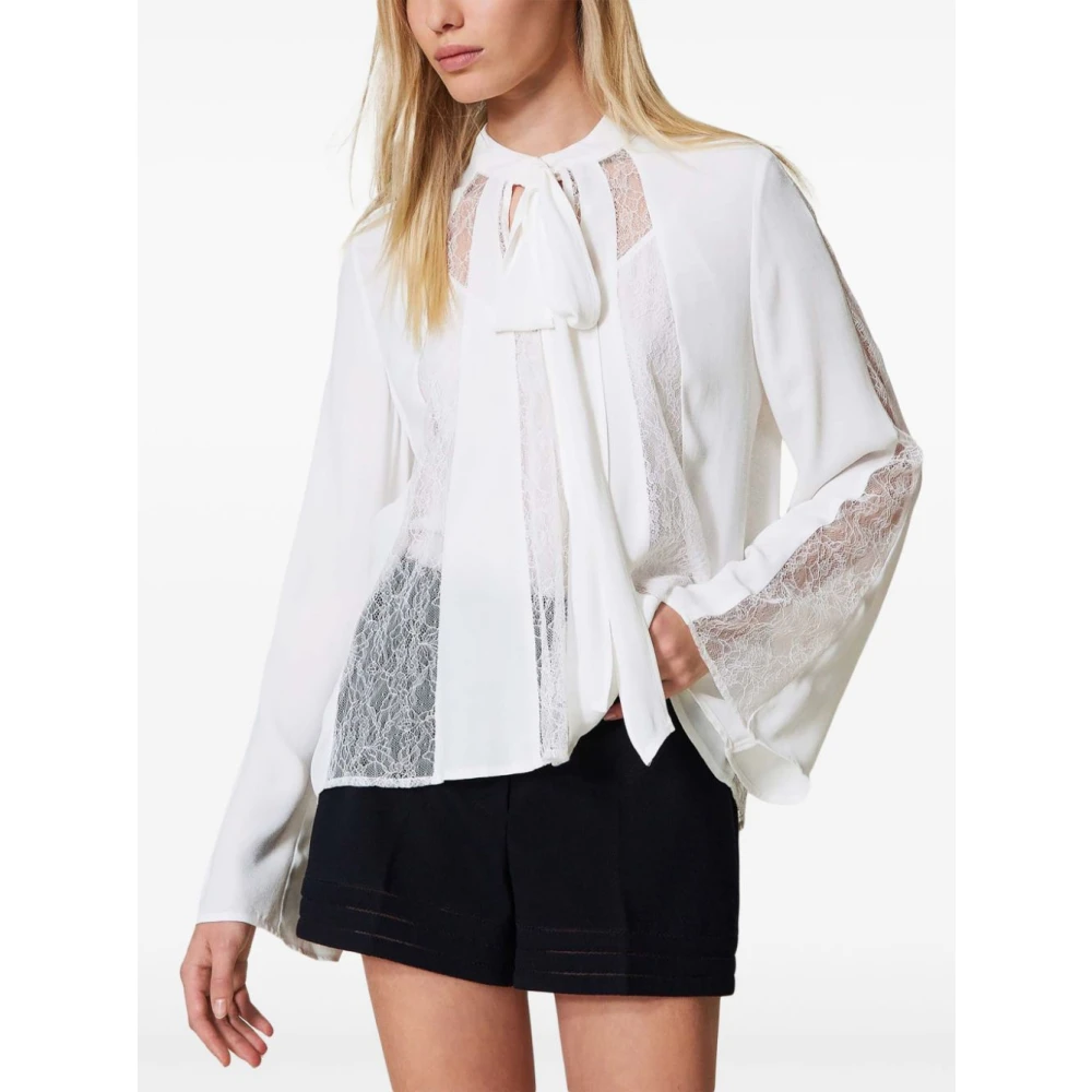 Twinset Witte Strik Kraag Shirt Lange Mouwen White Dames