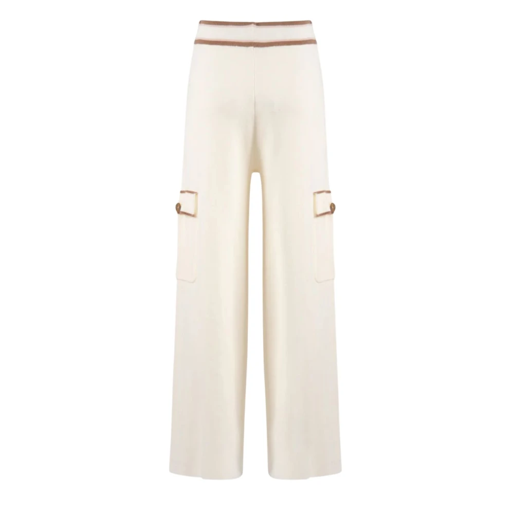 Nenette Gebreide Cargo Broek met Knielzakken Beige Dames