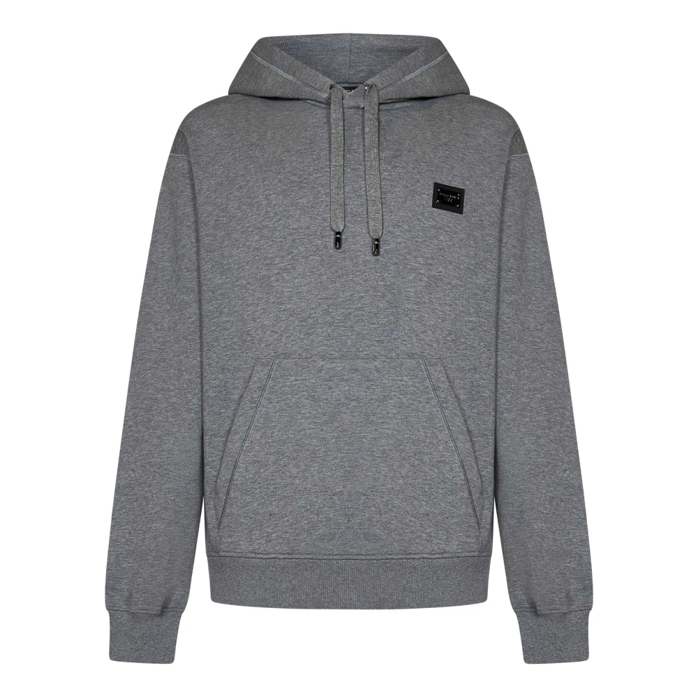 Dolce & Gabbana Grå hoodie med logodetalj Gray, Herr