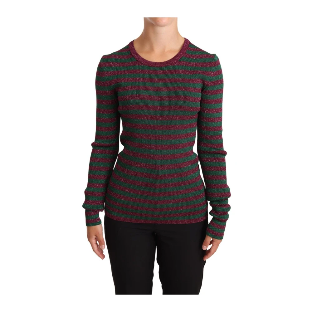 Dolce & Gabbana Women's Multicolor Round-Neck Knitwear, Xs, Striped Crew Neck Pullover Jumper