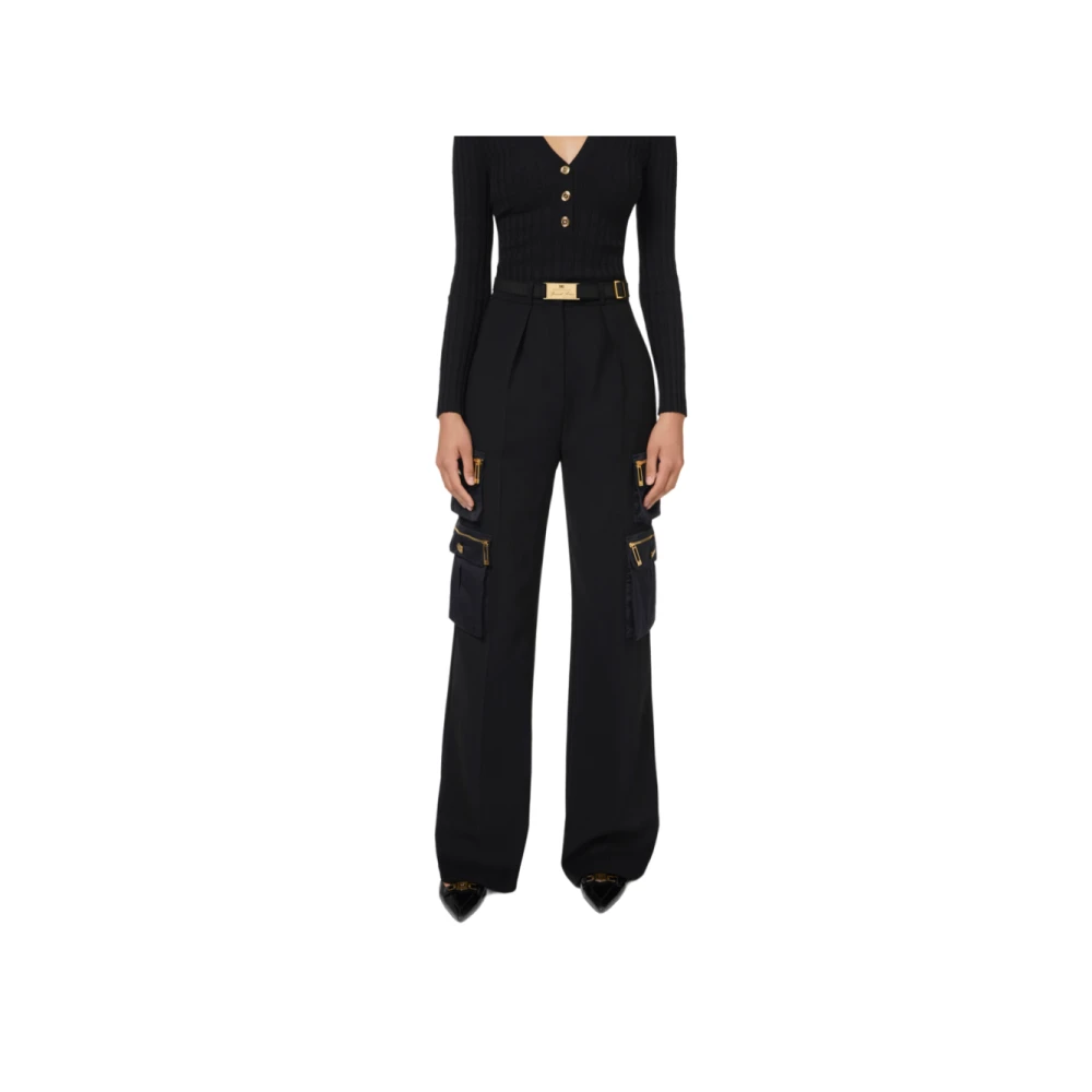 Elisabetta Franchi Zwarte rechte crêpe broek met zakken Black Dames