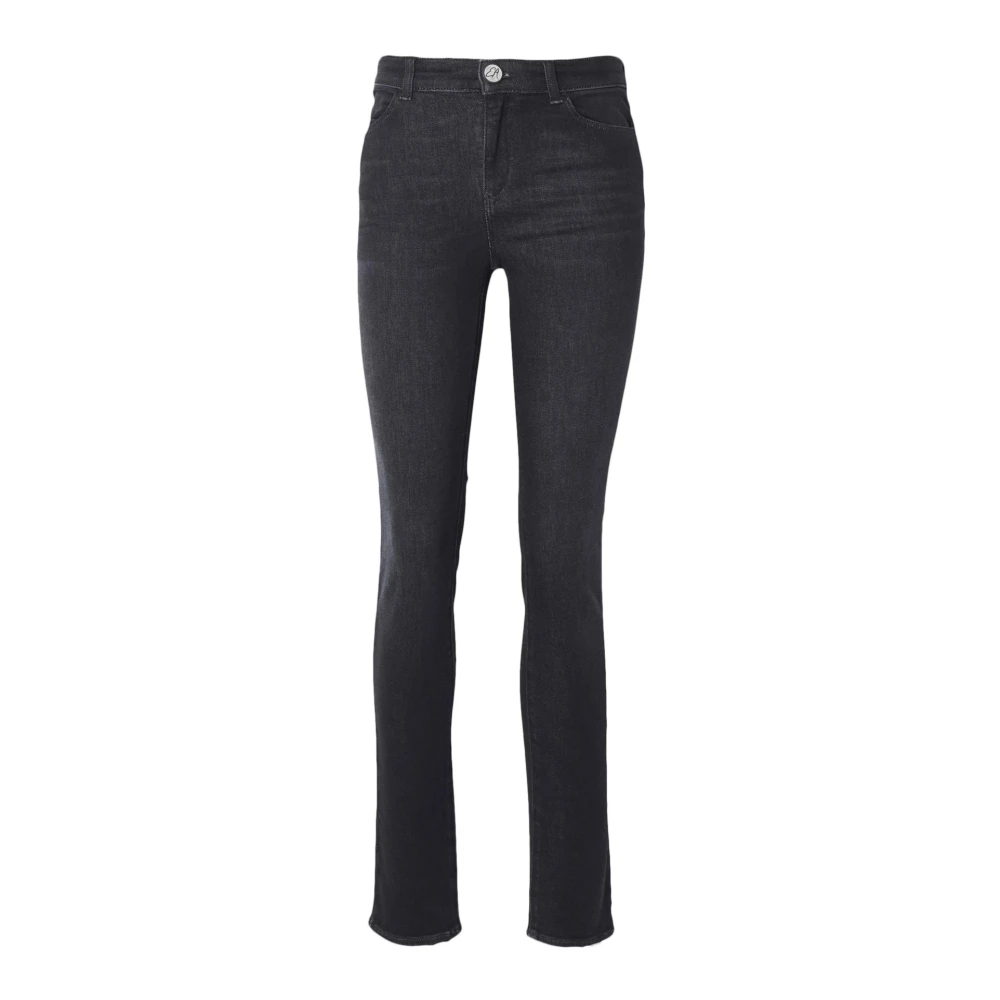 Emporio Armani Hög Midja Skinny Jeans Vit Logotyp Black, Dam