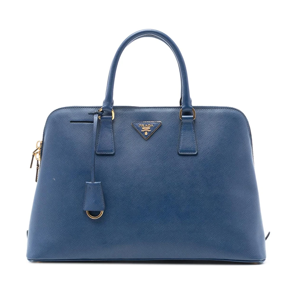 Prada Vintage Women's Blue Pre-Owned Structured Leather Satchel