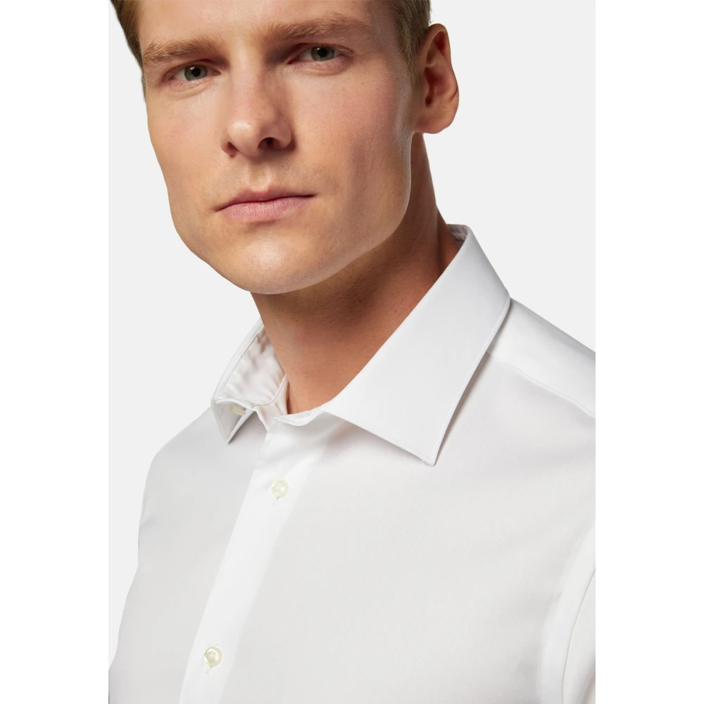 Boggi Milano Slim Fit Wit Pinpoint Katoenen Overhemd White Heren