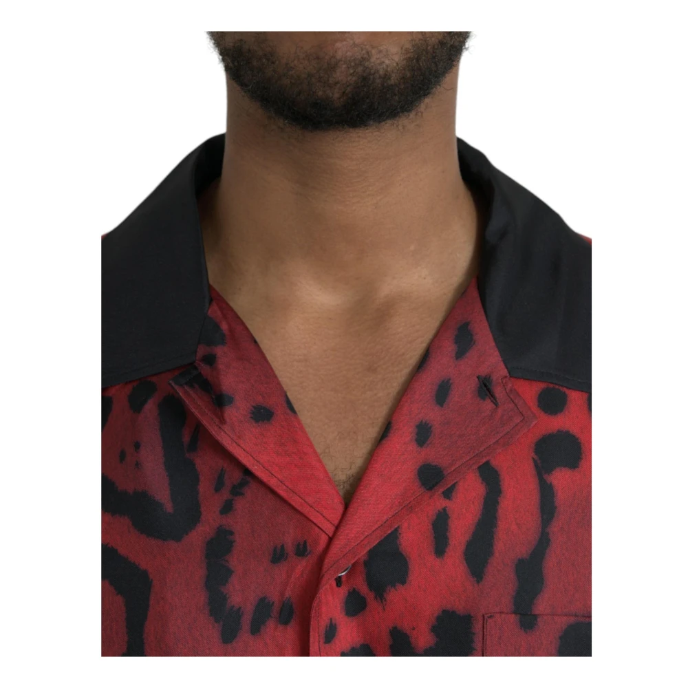 Dolce & Gabbana Rode Luipaard Zijden Knoopshirt Multicolor Heren