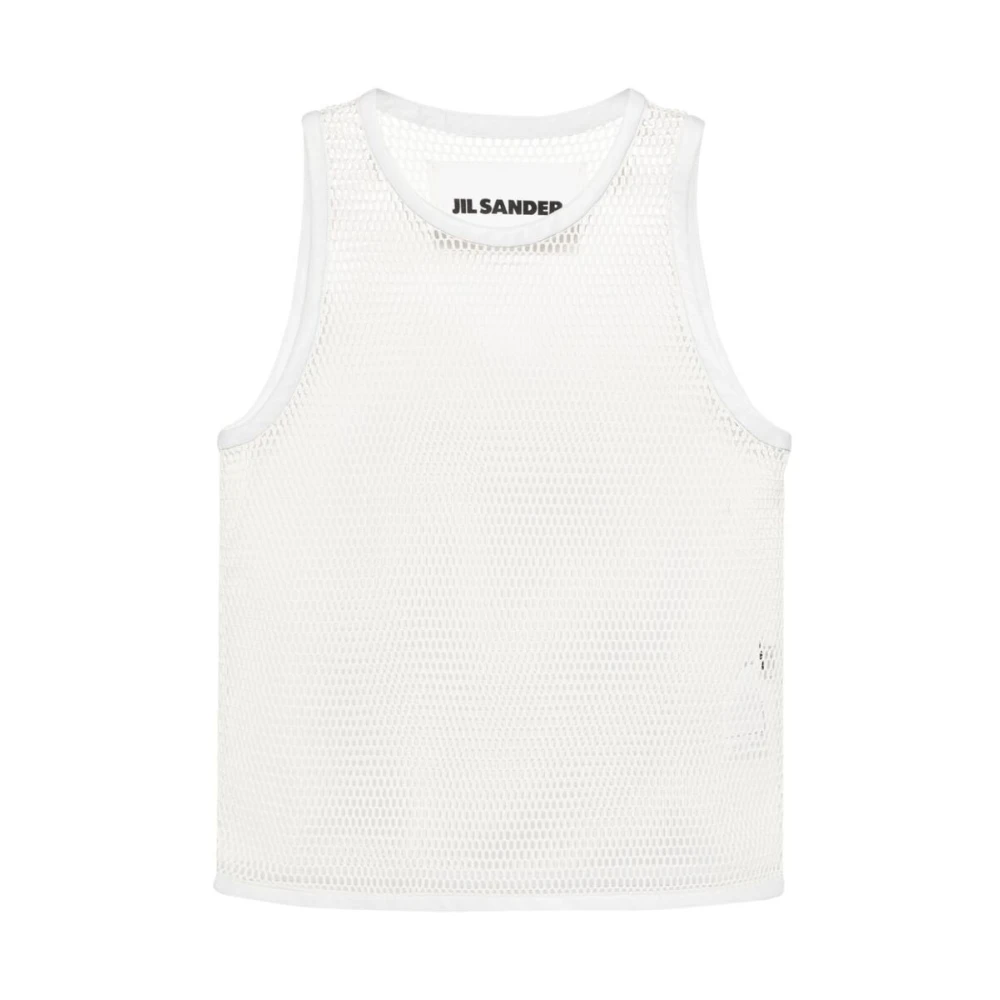 Jil Sander Mouwloos T-shirt met Contrasterende Leren Afwerking White Heren
