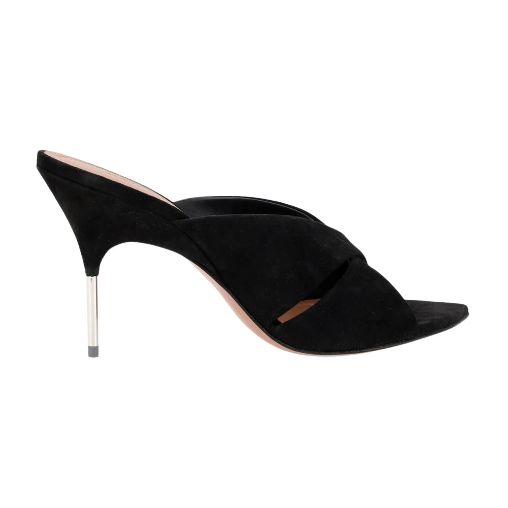 Amina Muaddi Women's Black Heeled Mules,, Suede Stiletto Mules Size 3