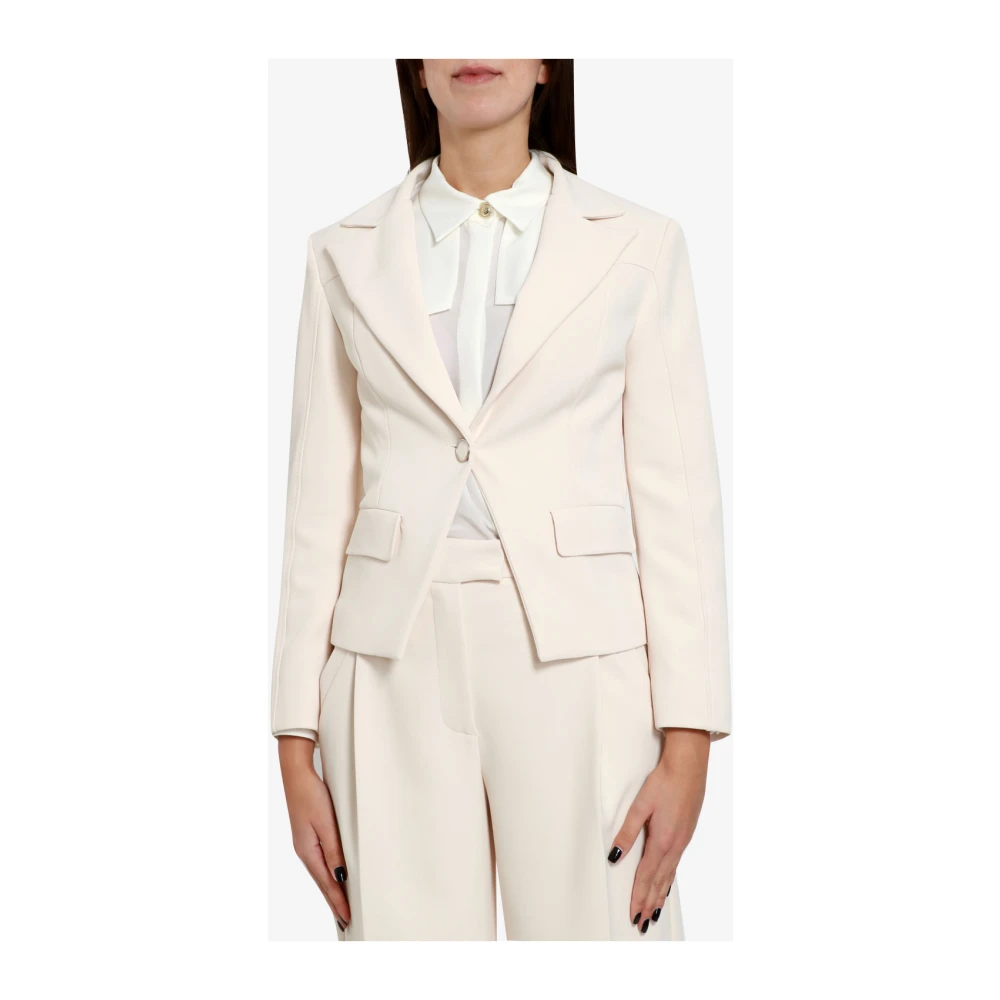 Simona Corsellini Witte Satijnen Jas met Strass Detail White Dames