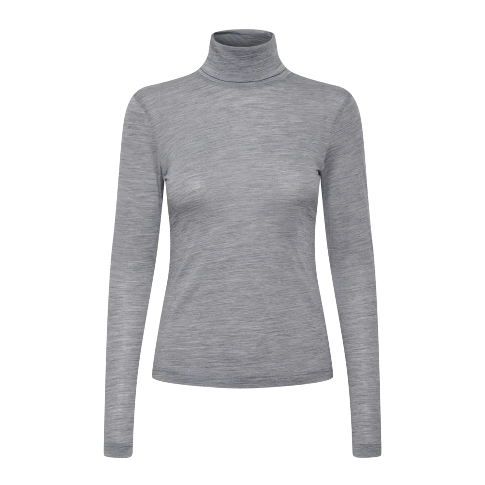 Gestuz Gray Turtlenecks, Female, Xs, Soft Wool Rollneck Top Grey Melange