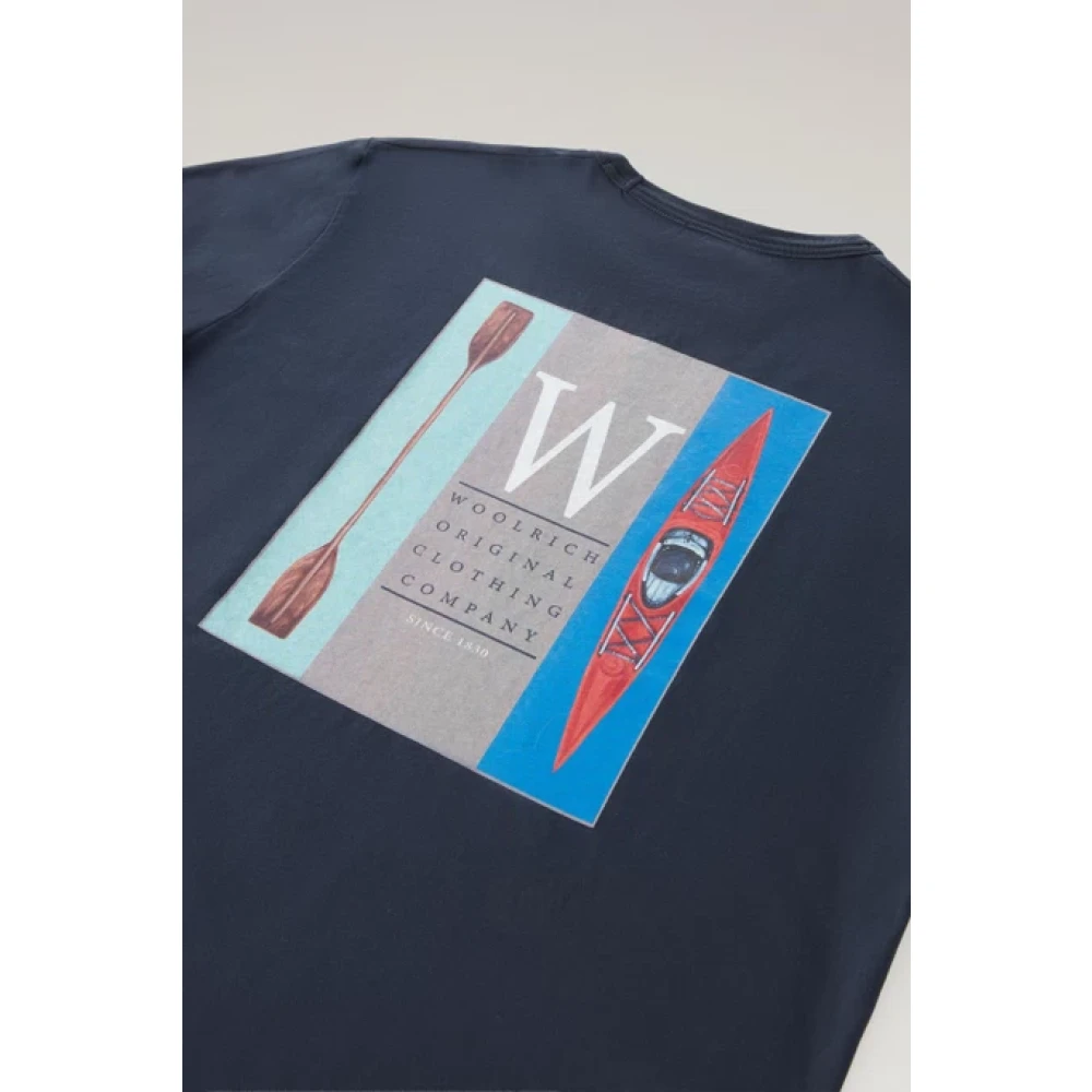 Woolrich Biologisch Katoenen Visprint T-Shirt Blue Heren
