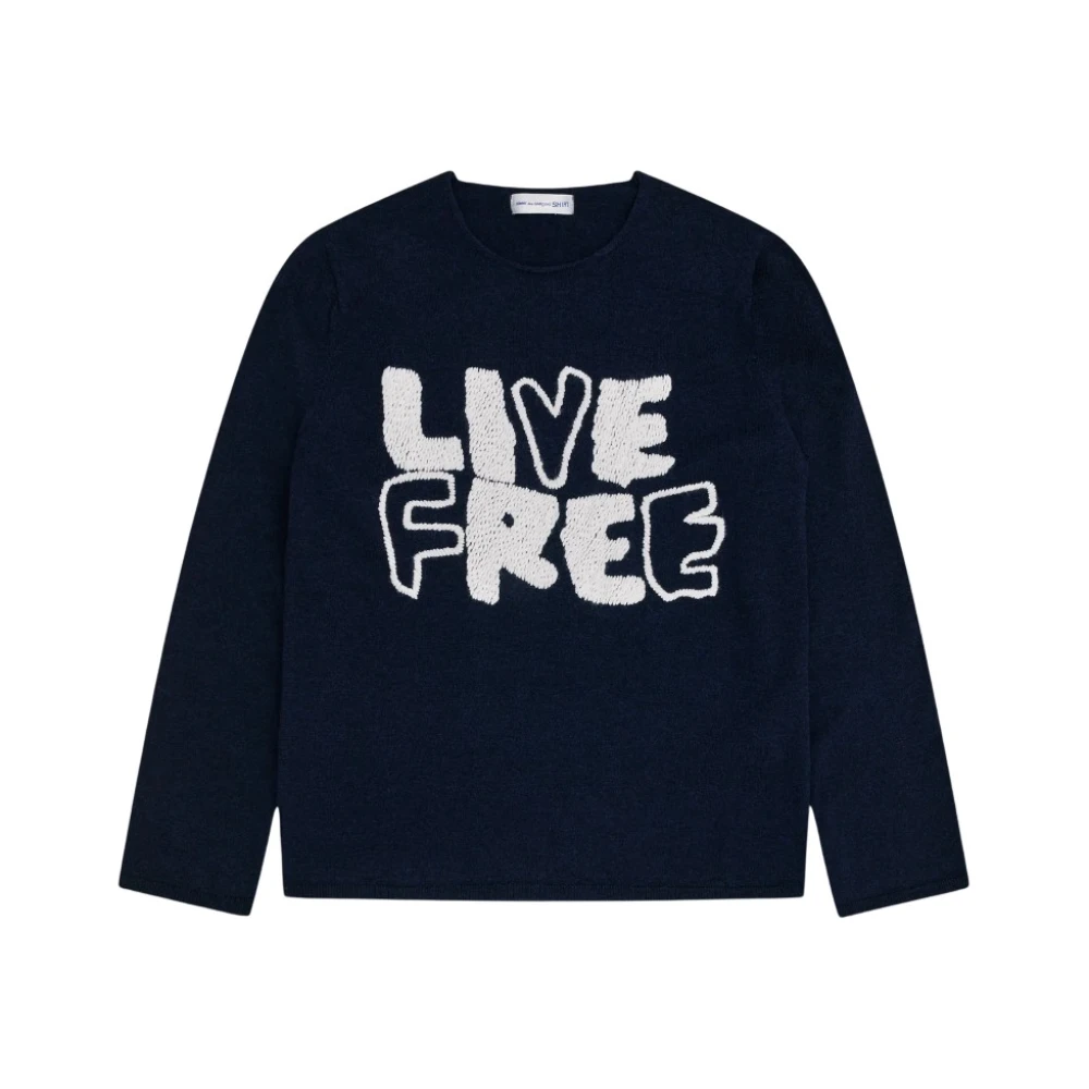 Comme des Garçons Geborduurde Navy Sweatshirt Live Free Blue Heren