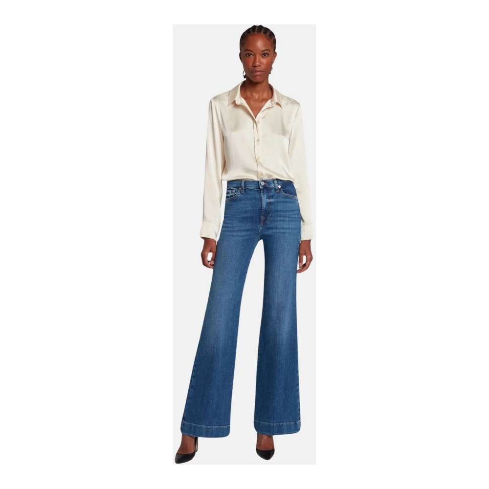 7 For All Mankind Hoge taille palazzo jeans medium wassing Blue Dames
