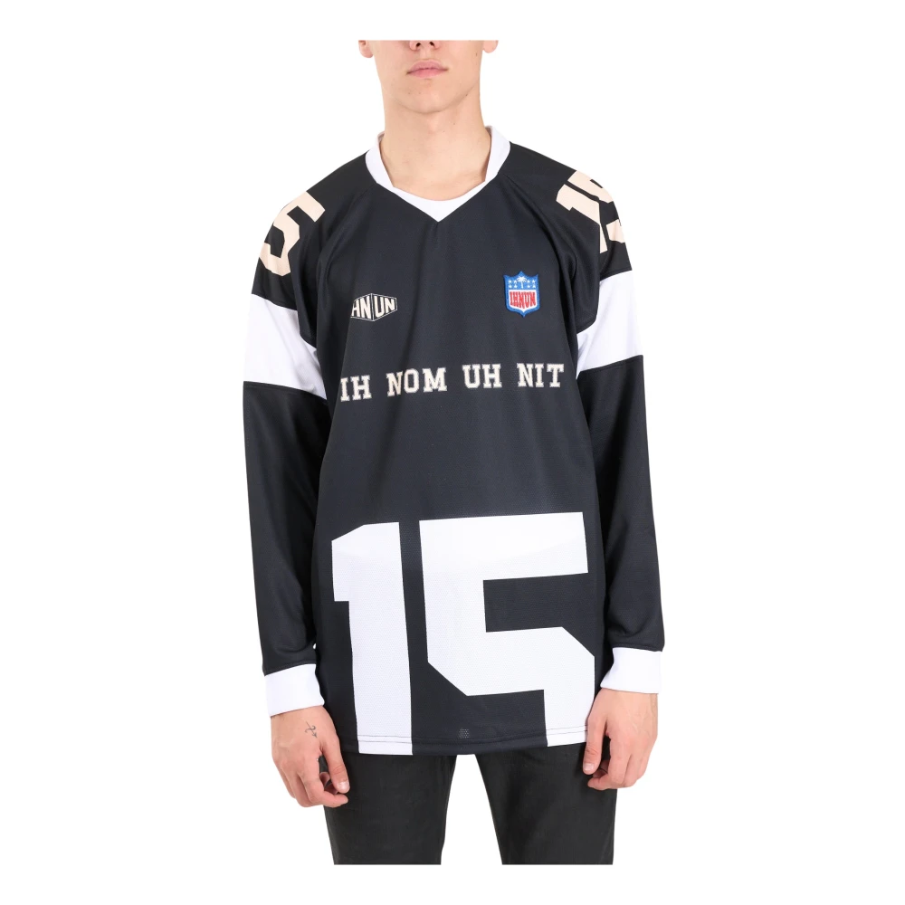 IH NOM UH NIT Mesh V-hals T-shirt met logo Black Heren