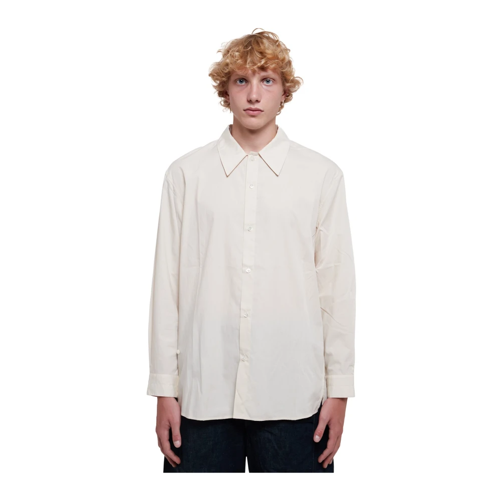 Lemaire Gedraaide Katoenen Overhemd met Knoopsluiting White Heren