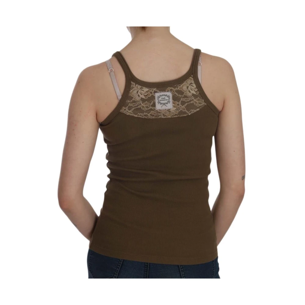 Pink Memories Bruine Mouwloze Katoenen Top Blouse Brown Dames