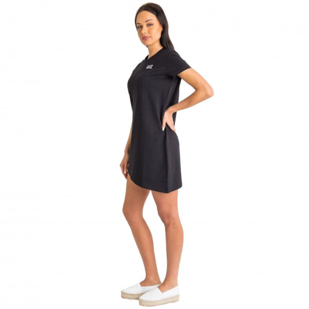 Emporio Armani EA7 Zwarte Korte Mouw Katoenen Jurk Black Dames