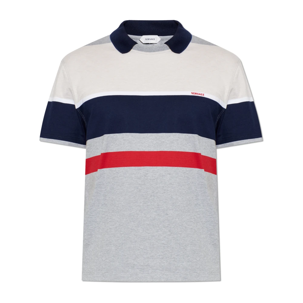Versace Uomo Grigio - T-Shirt A Righe In Jersey Di Cotone - Tops - S