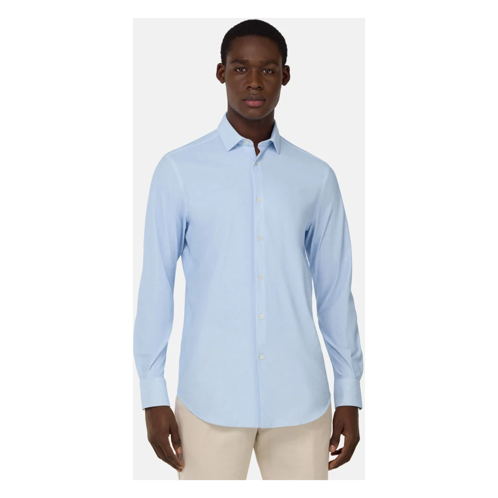 Boggi Milano Slim Fit Stretch Nylon Shirt Blue Heren