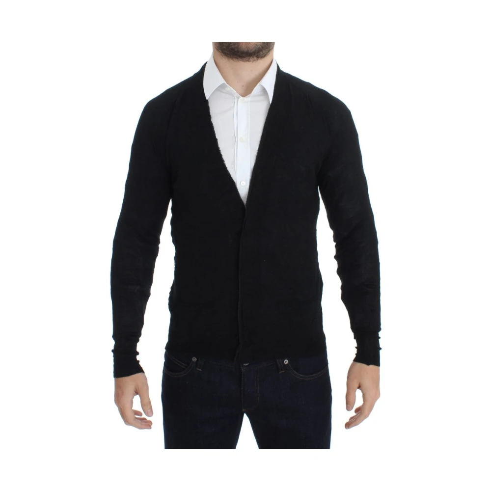 Costume National , Cardigans, Male, Black, S, Black Extra Fine Wool Cardigan Jumper - Image 3