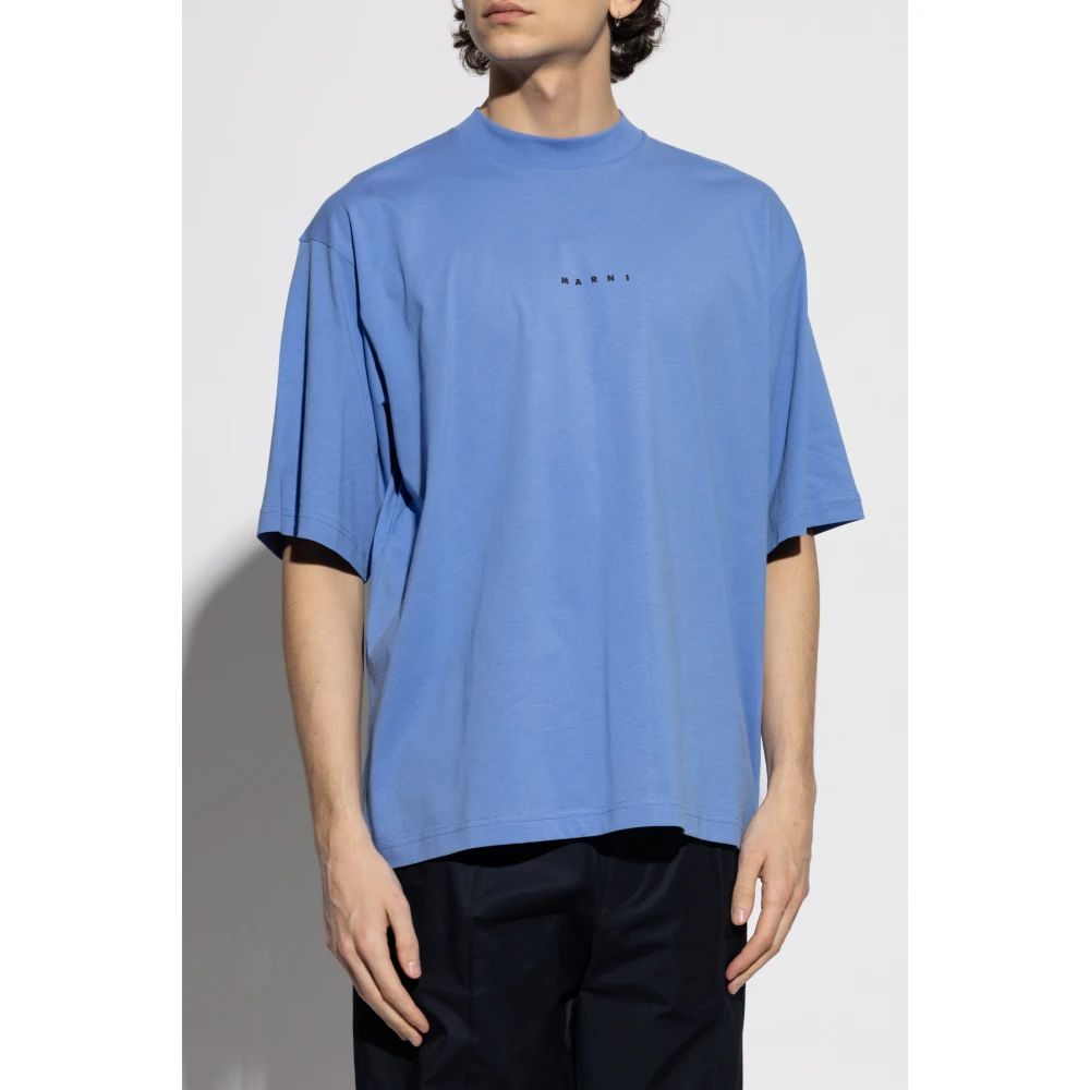 Marni T-shirt met logo Blue Heren