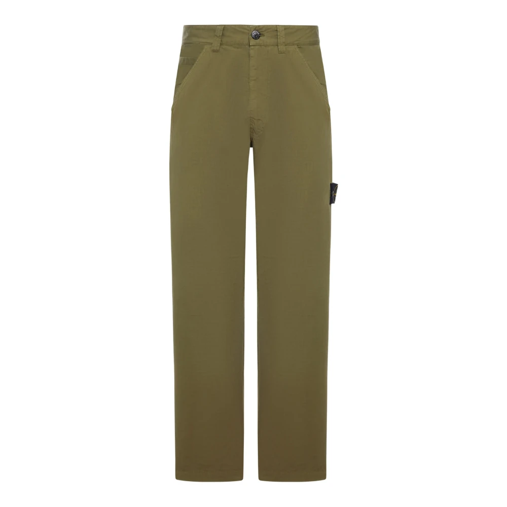 Stone Island Green Straight Trousers, Male, W32, Cotton Trousers With Logo