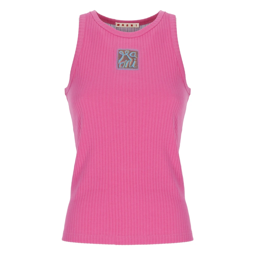 Marni Women's Pink Sleeveless Tops, Xs, Logo Patch Tank Top