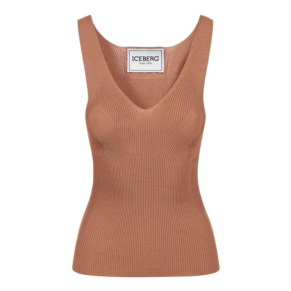 Iceberg Coccio-gekleurde tanktop met verlaagde ribbels in stretch viscose Brown Dames
