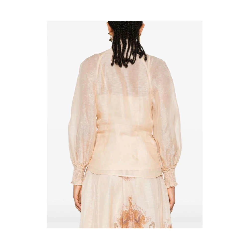Zimmermann Transparante Bloes met Bloemen en Bandkraag Beige Dames