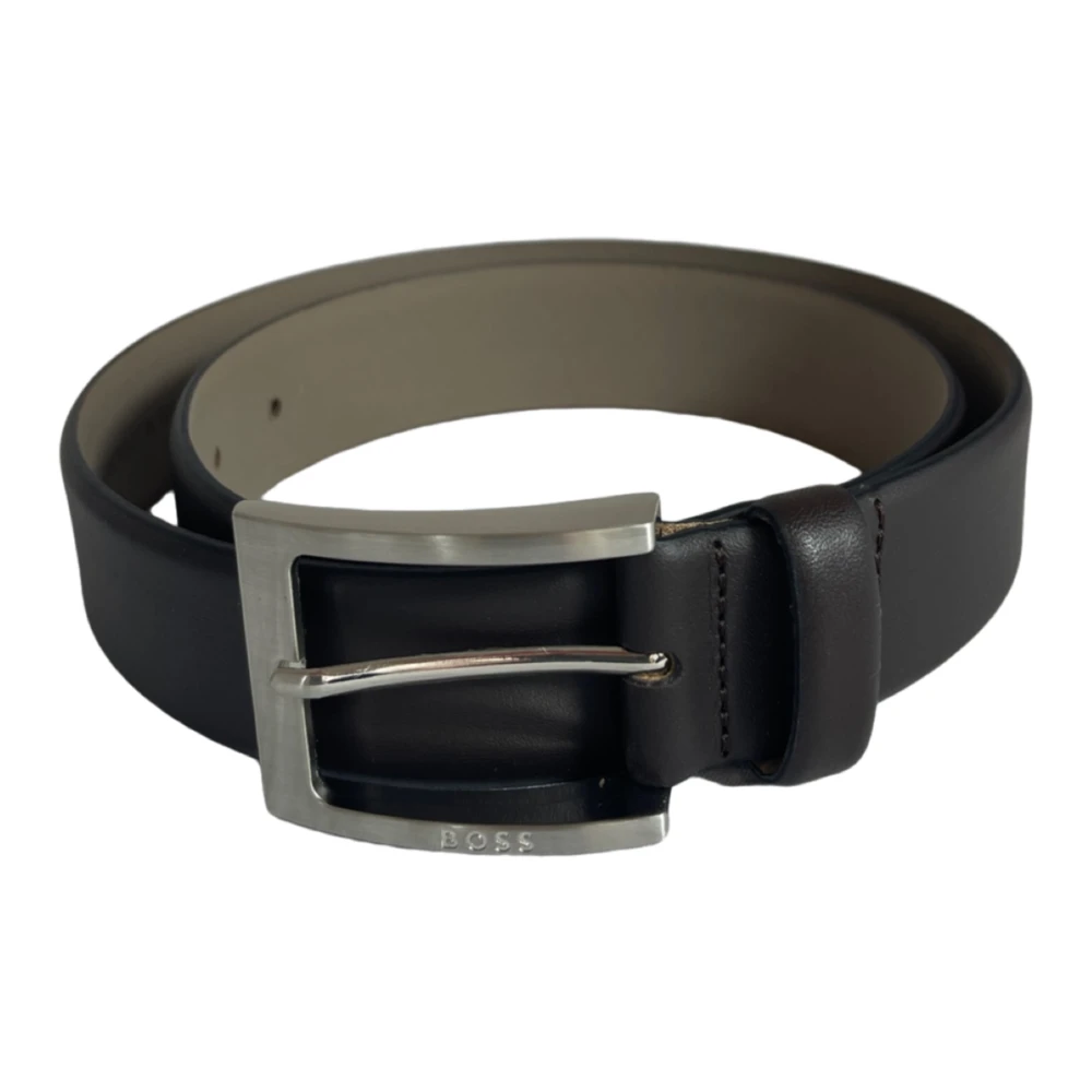 Boss Black Men's Brown/Black Masculine Leather Belt Barnabie