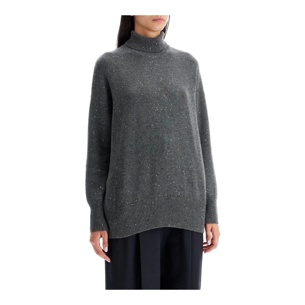 BRUNELLO CUCINELLI Kasjmier Zijde Paillet Coltrui Sweater Set Gray Dames