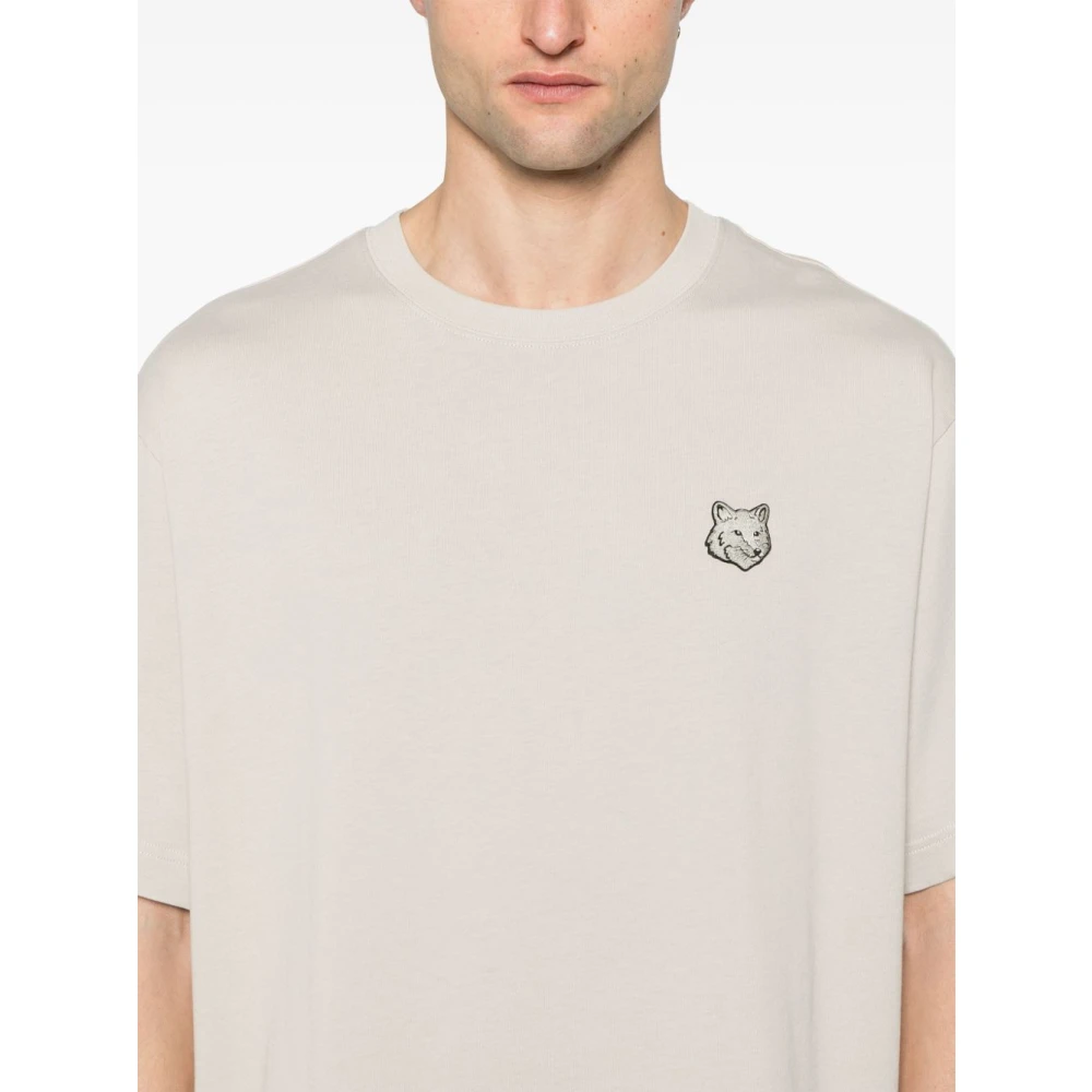 Maison Kitsuné Grijze Vos Motief Crew Neck T-shirt Gray Heren