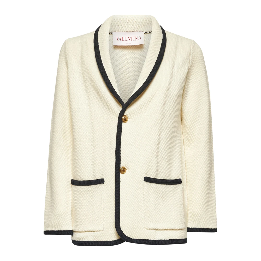 Valentino Gouden Knoop Shawl Kraag Wollen Jas Beige Heren