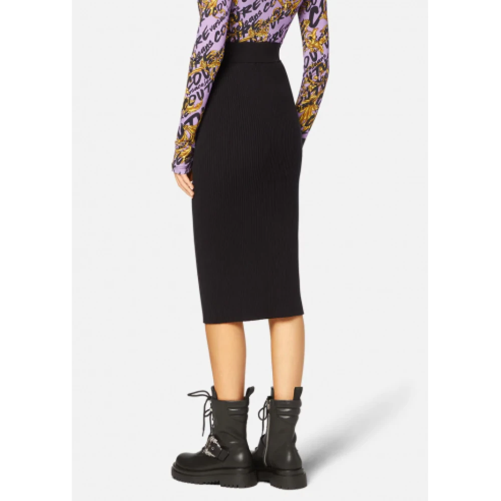 Versace Geribbelde Logo Midi Buis Rok Black Dames