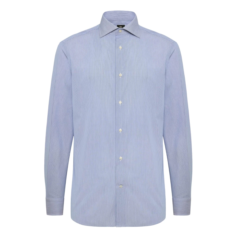 Boggi Milano Micro Gestreepte Windsor Kraag Overhemd Regular Fit Blue Heren