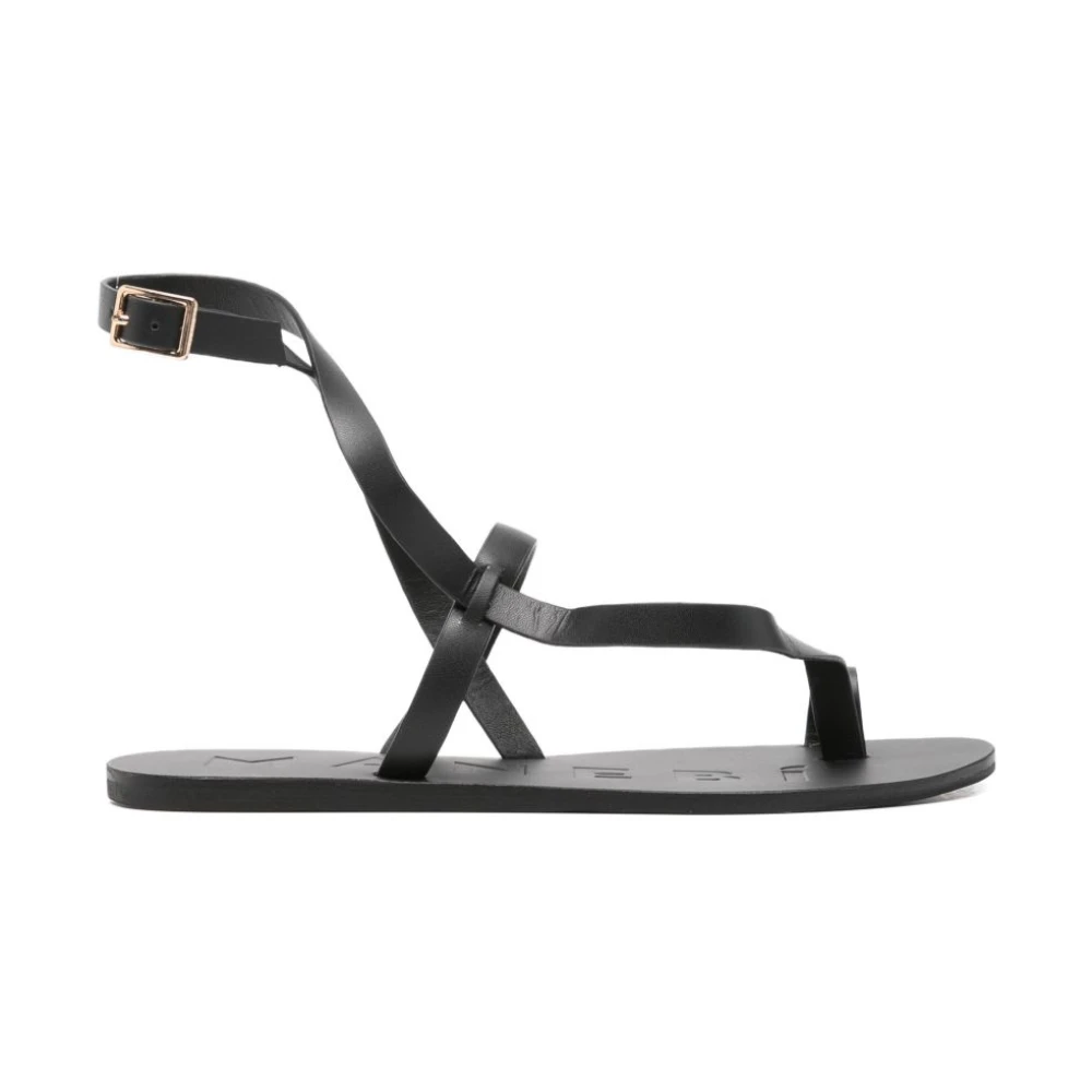 Manebí Women's Black Flat Sandals, 8 Uk, Leather Sandals