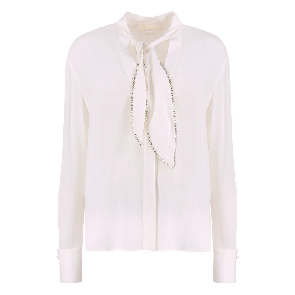 Genny Zijden Crêpe Shirt met Kralenborduursel White Dames