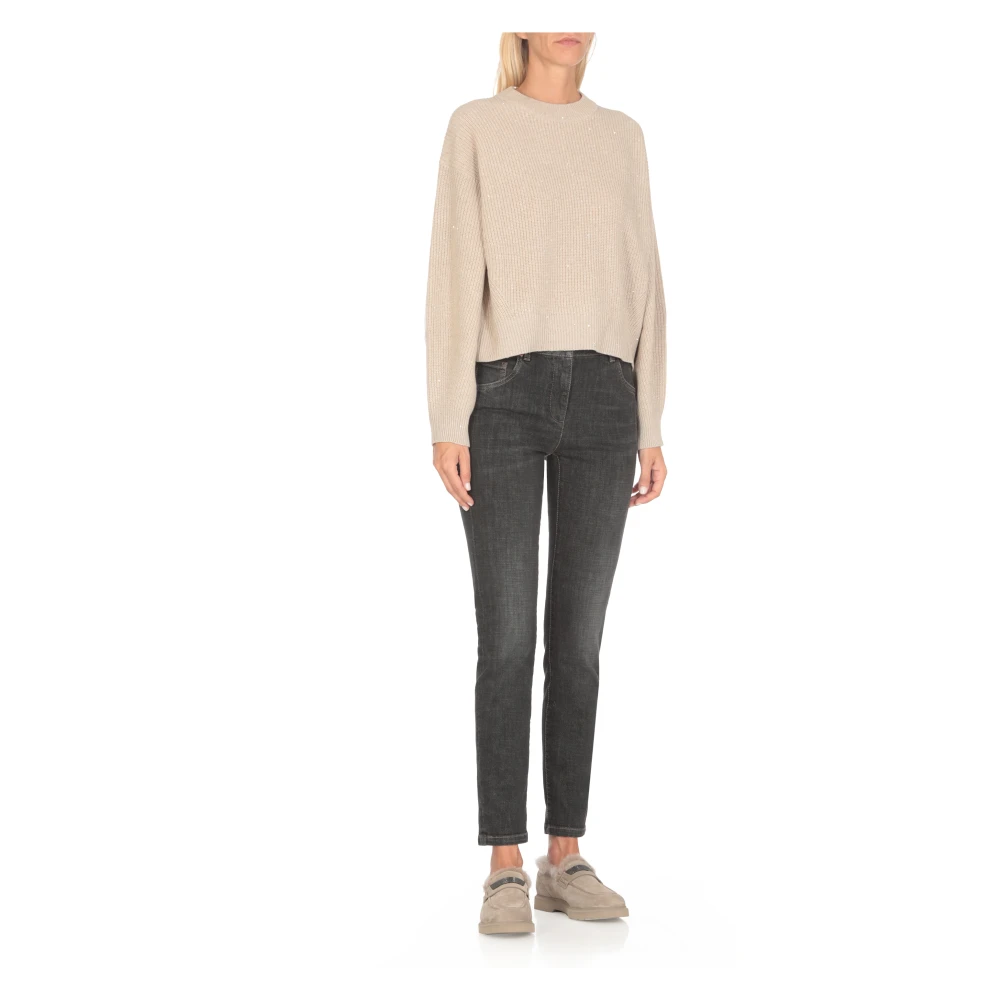 BRUNELLO CUCINELLI Paillet Crew Neck Sweater Beige Dames