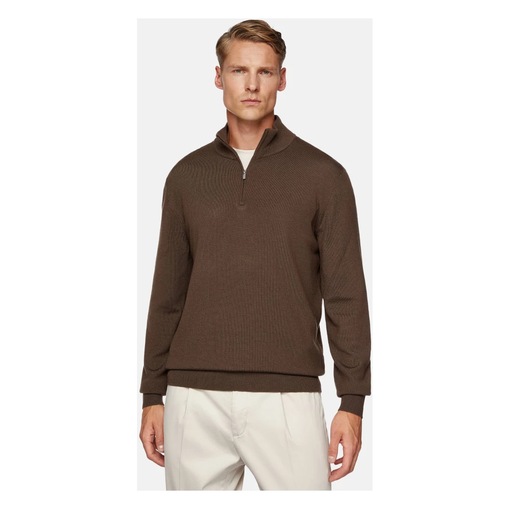 Boggi Milano Merino Wol Halve Rits 12 Gg Brown Heren