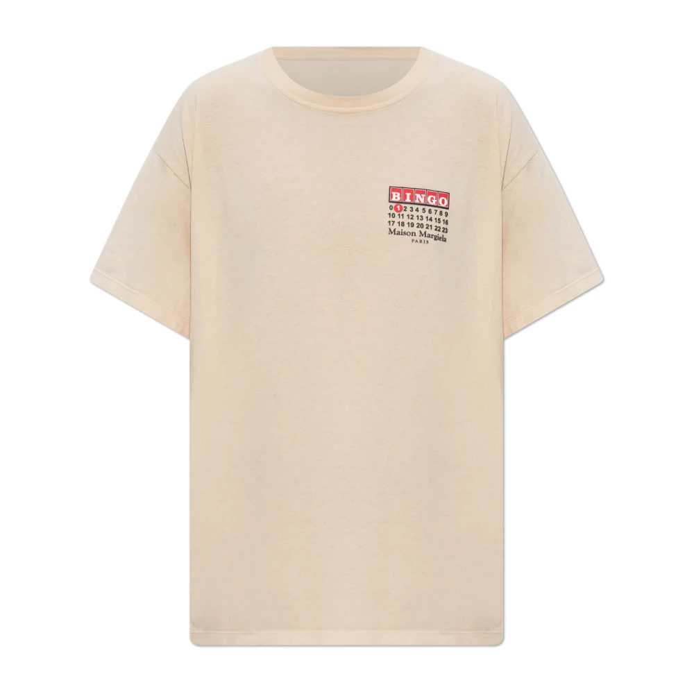 Maison Margiela Women's Beige T-Shirt With Logo - T-Shirts - L - Tops
