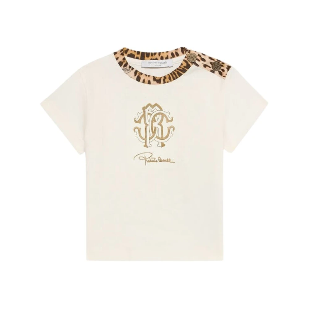 Roberto Cavalli , Kids Short Sleeve T-Shirts, Female, Beige, 3 Y, Wild Elegance Tee