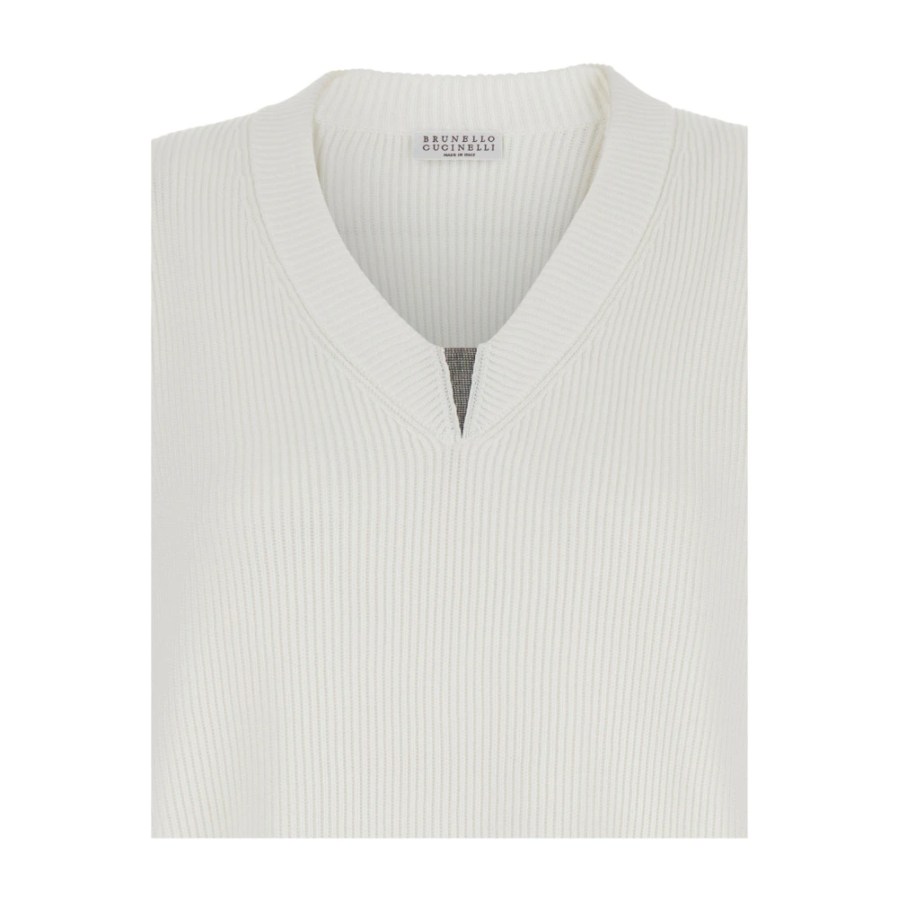 BRUNELLO CUCINELLI Witte V-hals trui met Monile detail White Dames