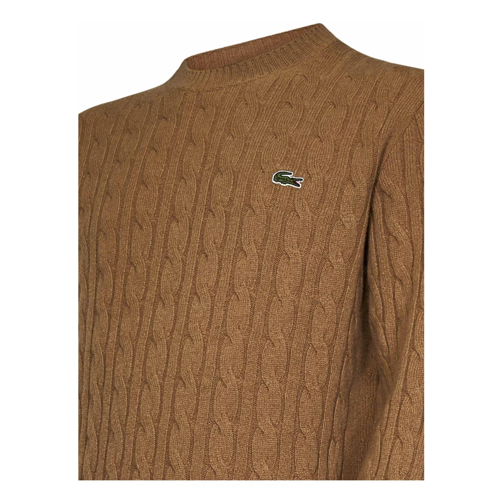 Lacoste Bruine Wol Ronde Hals Sweater Brown Heren