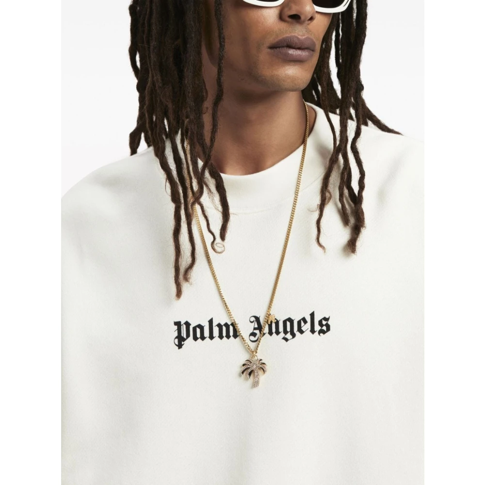 Palm Angels Logo Print Sweaters Beige Heren