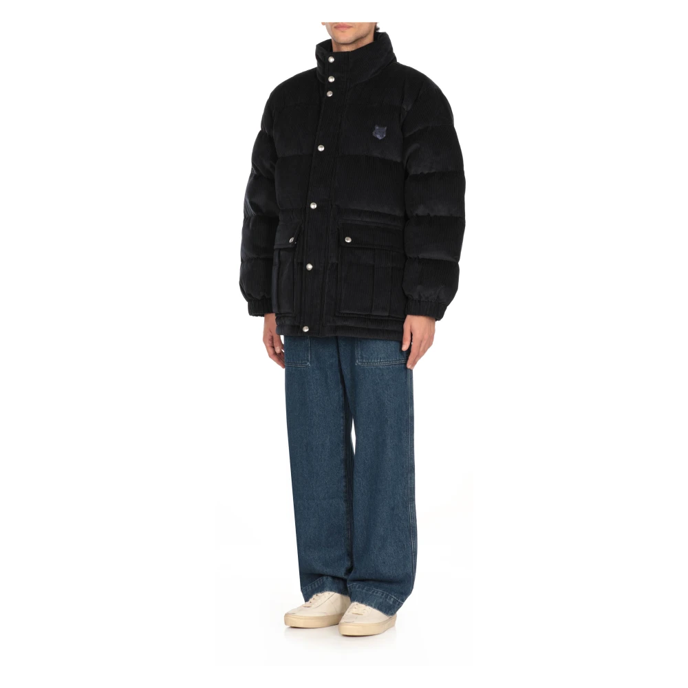 Maison Kitsuné Blauwe Gewatteerde Jas met Corduroy Patroon Blue Heren