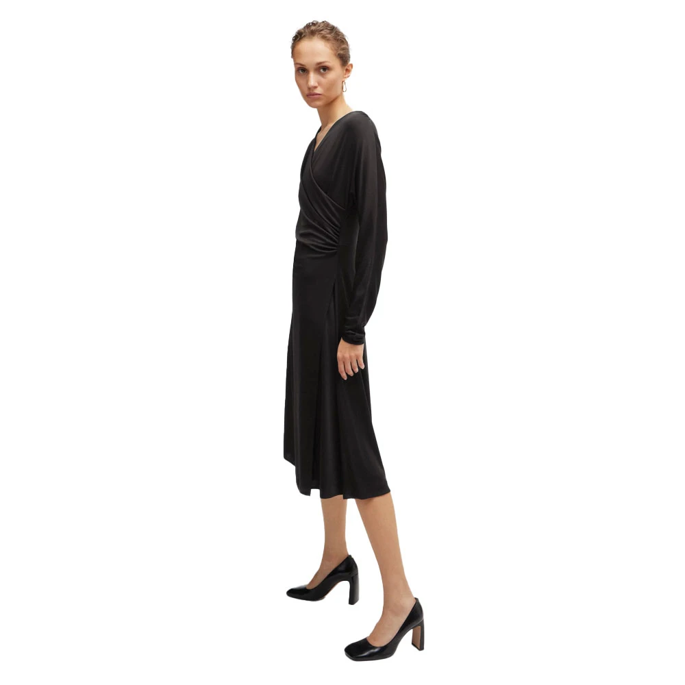 Hugo Boss Elegante Jersey Jurk met Gerimpelde Schouders Black Dames