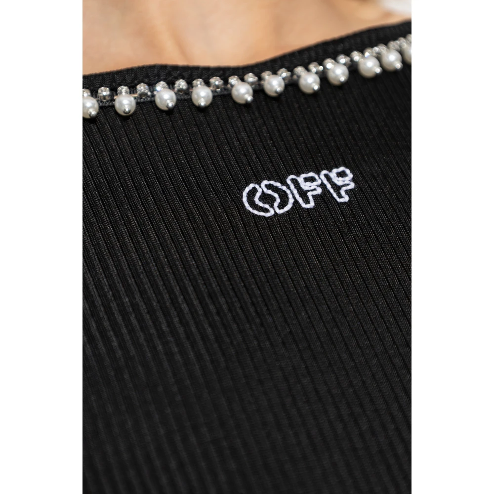 Off White Top met logo Black Dames