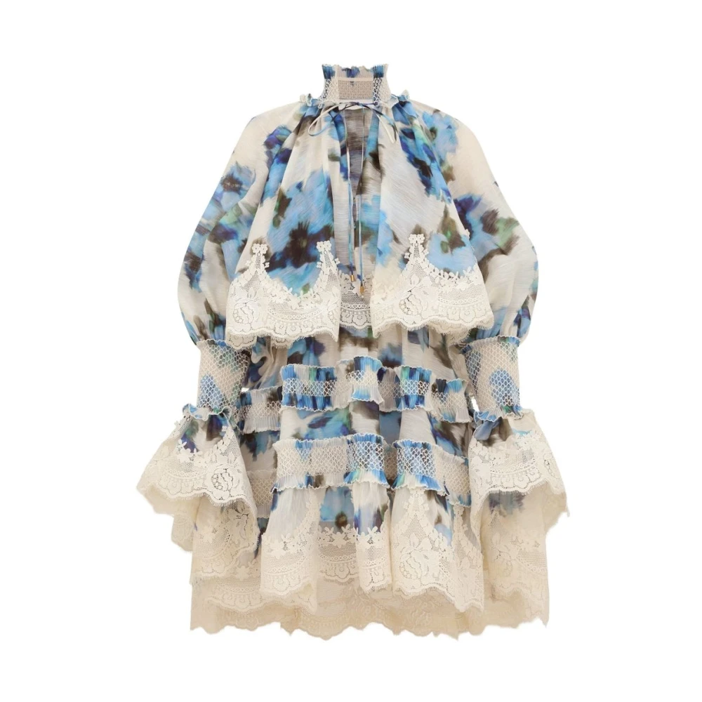 Zimmermann Women's Blue Short Dresses, S, Alchemy Silk And Linen Mini Dress