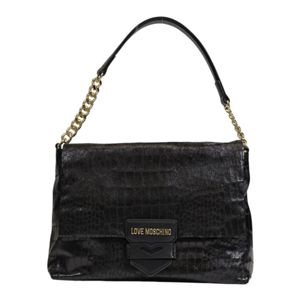 Love Moschino Zwarte Effen Schoudertas met Kliksluiting Black Dames