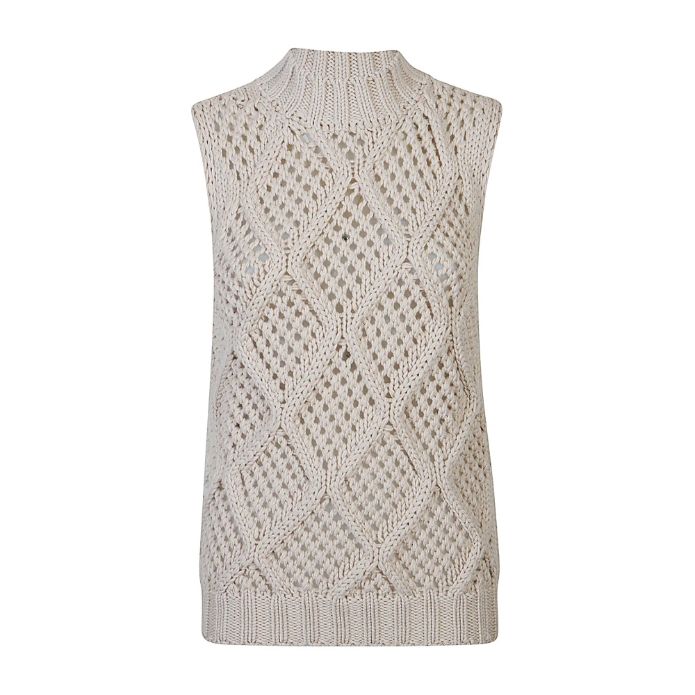 Eleventy Kvinno Beige Stickade Tröjor Dam, M, Ärmlös Ulltröja